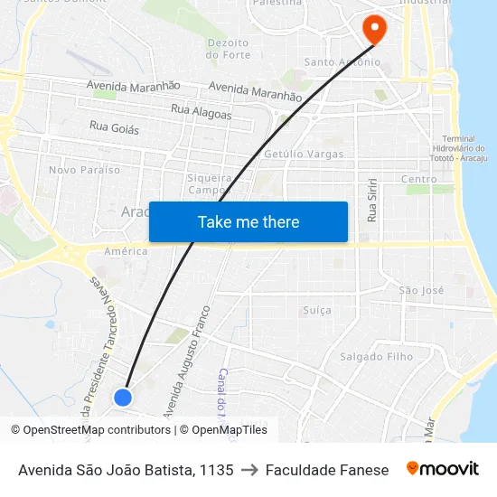 Avenida São João Batista, 1135 to Faculdade Fanese map