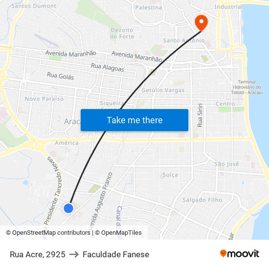 Rua Acre, 2925 to Faculdade Fanese map