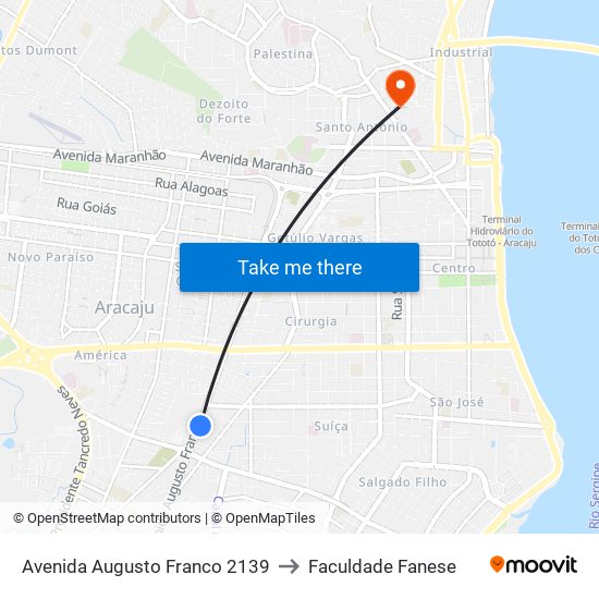 Avenida Augusto Franco 2139 to Faculdade Fanese map