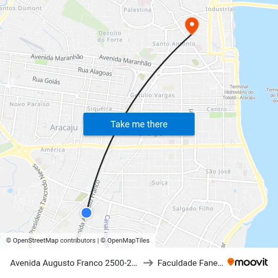 Avenida Augusto Franco 2500-2782 to Faculdade Fanese map