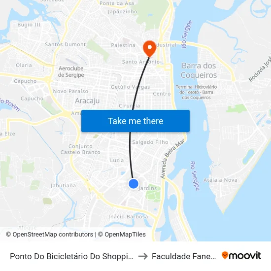 Ponto Do Bicicletário Do Shopping to Faculdade Fanese map