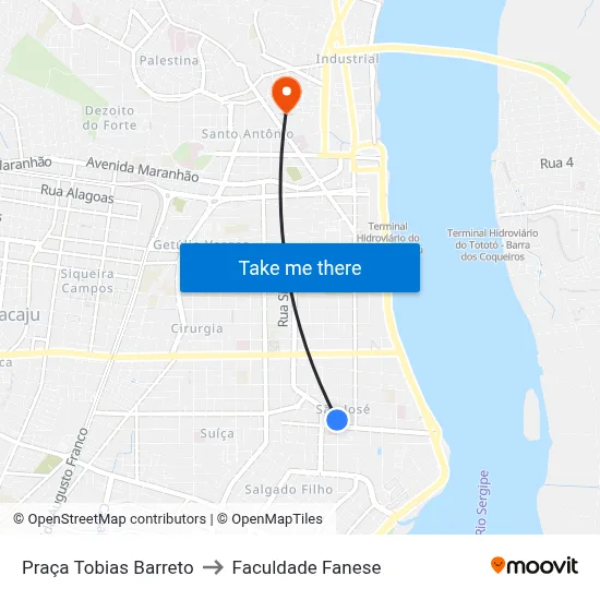 Praça Tobias Barreto to Faculdade Fanese map