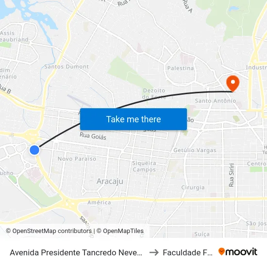 Avenida Presidente Tancredo Neves, 7601-7797 to Faculdade Fanese map