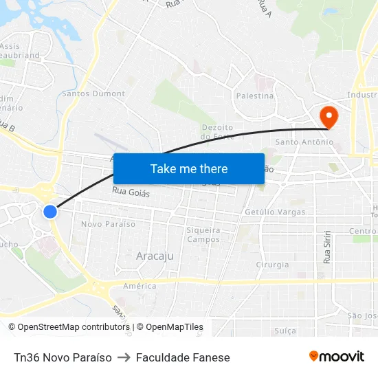 Tn36 Novo Paraíso to Faculdade Fanese map