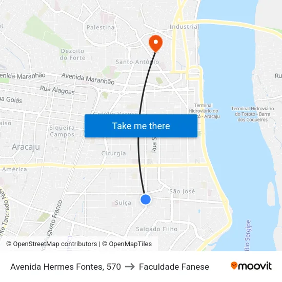 Avenida Hermes Fontes, 570 to Faculdade Fanese map