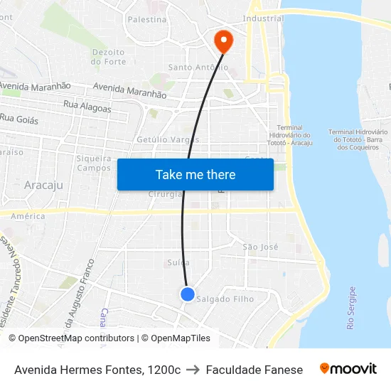 Avenida Hermes Fontes, 1200c to Faculdade Fanese map