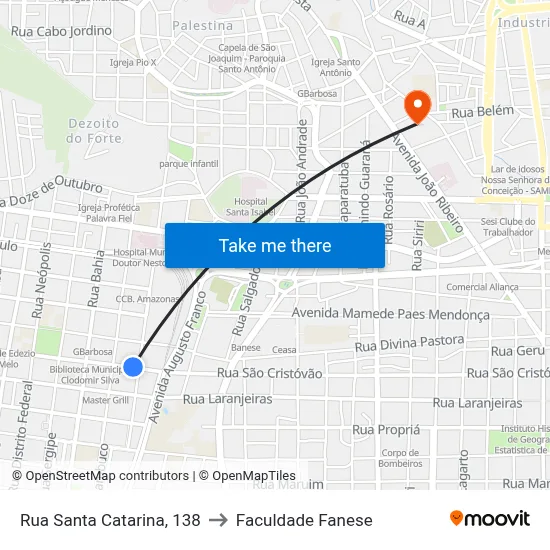 Rua Santa Catarina, 138 to Faculdade Fanese map