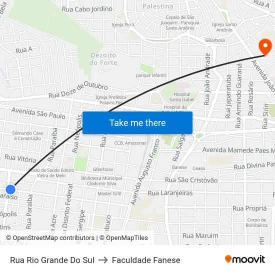 Rua Rio Grande Do Sul to Faculdade Fanese map