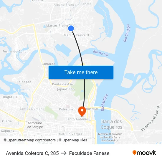 Avenida Coletora C, 285 to Faculdade Fanese map