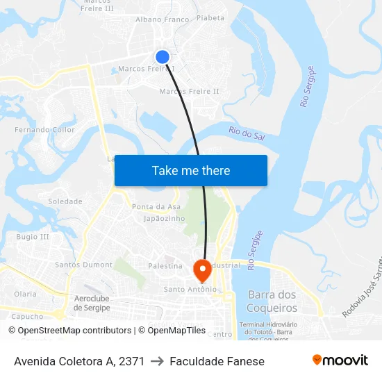 Avenida Coletora A, 2371 to Faculdade Fanese map