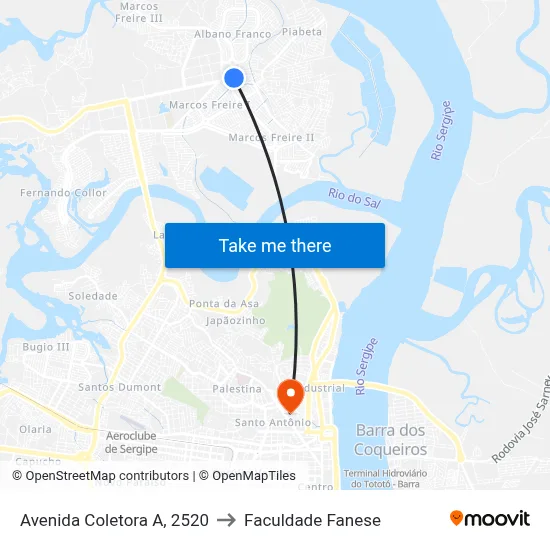 Avenida Coletora A, 2520 to Faculdade Fanese map