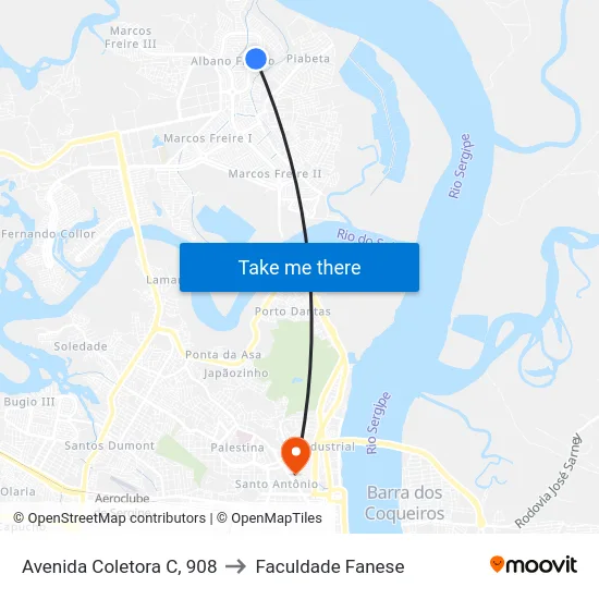 Avenida Coletora C, 908 to Faculdade Fanese map