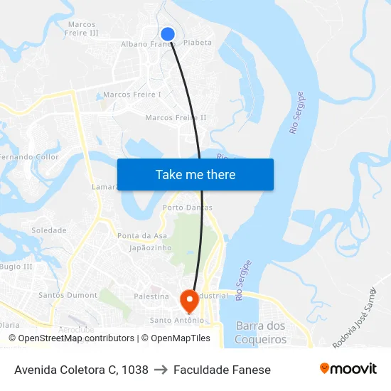 Avenida Coletora C, 1038 to Faculdade Fanese map