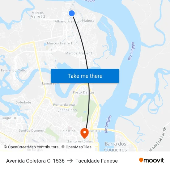 Avenida Coletora C, 1536 to Faculdade Fanese map