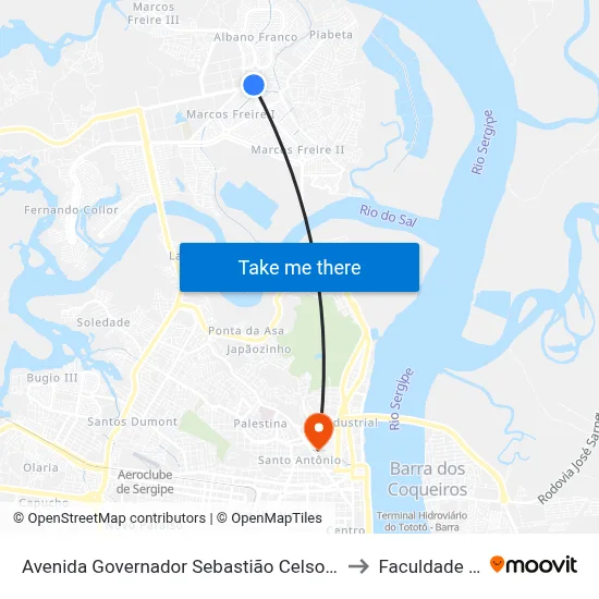 Avenida Governador Sebastião Celso De Carvalho , 2515 to Faculdade Fanese map