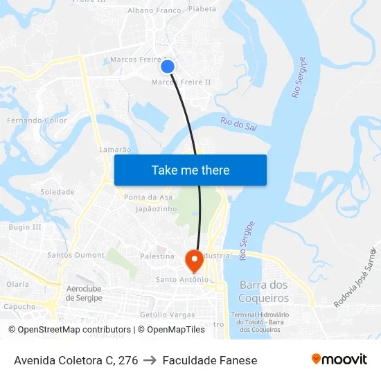 Avenida Coletora C, 276 to Faculdade Fanese map