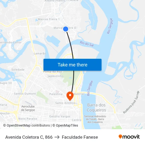 Avenida Coletora C, 866 to Faculdade Fanese map