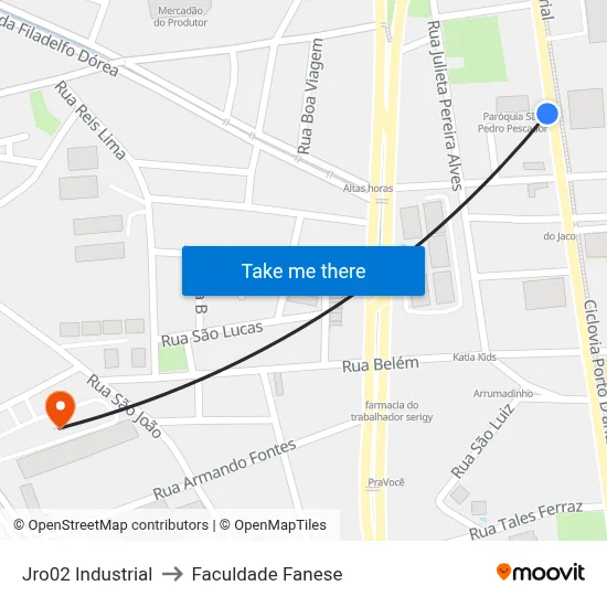 Av. João Rodrigues 399 to Faculdade Fanese map