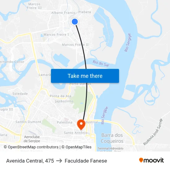 Avenida Central, 475 to Faculdade Fanese map