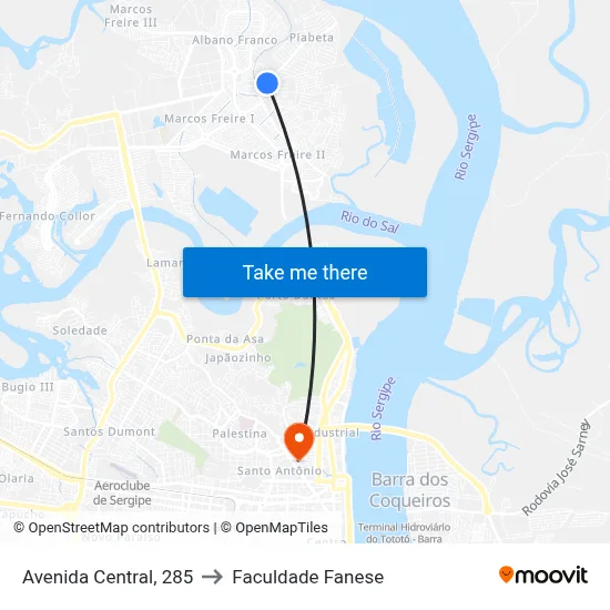 Avenida Central, 285 to Faculdade Fanese map