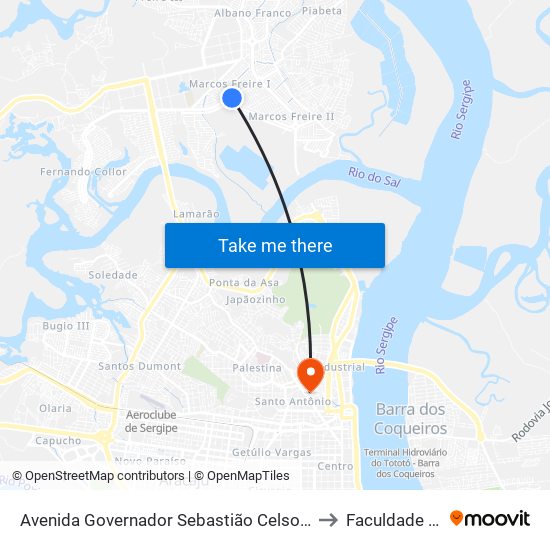 Avenida Governador Sebastião Celso De Carvalho1110 to Faculdade Fanese map