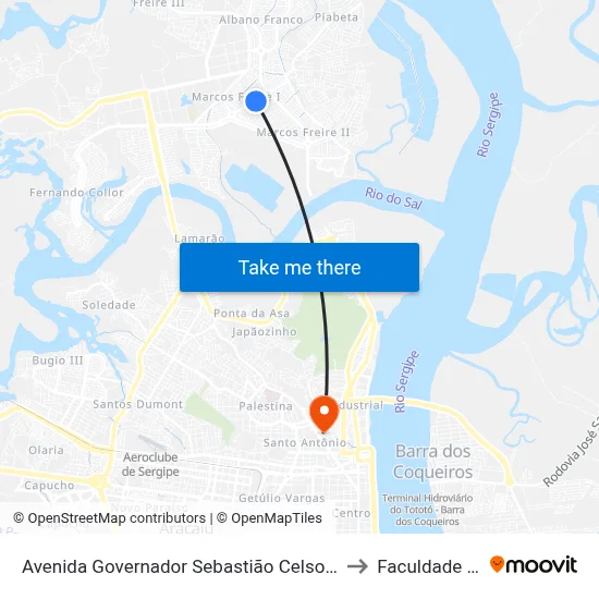 Avenida Governador Sebastião Celso De Carvalho 1420 to Faculdade Fanese map