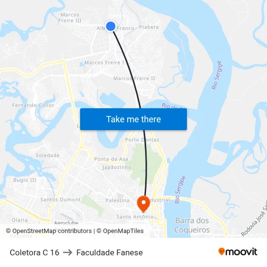 Coletora C 16 to Faculdade Fanese map