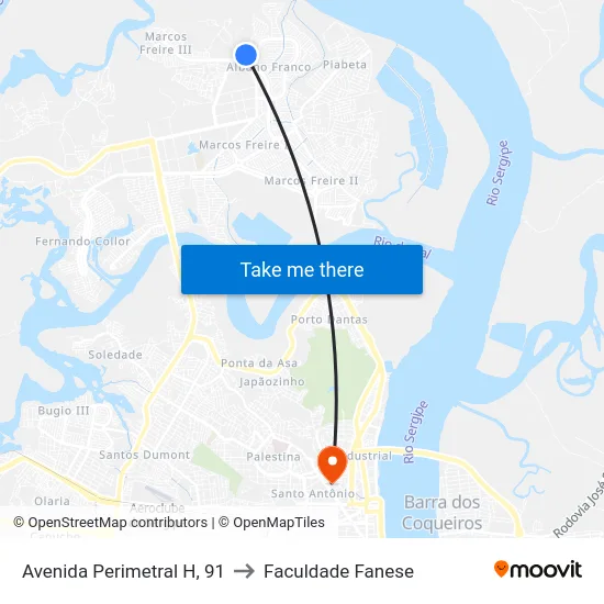 Avenida Perimetral H, 91 to Faculdade Fanese map