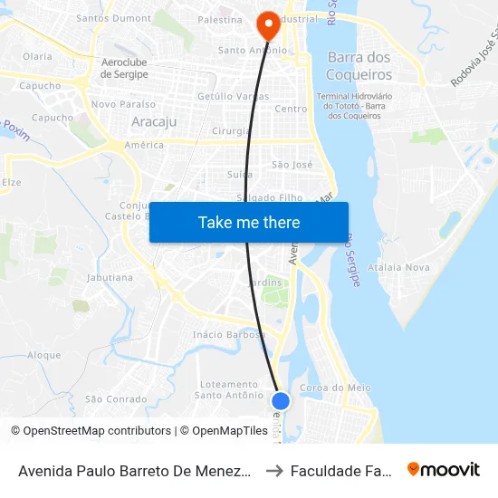 Avenida Paulo Barreto De Menezes, 878 to Faculdade Fanese map