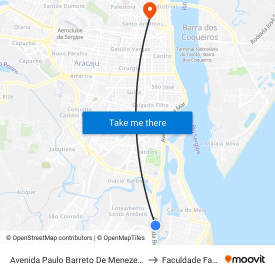 Avenida Paulo Barreto De Menezes, 1200 to Faculdade Fanese map