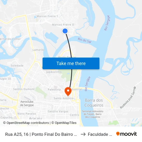 Rua A25, 16 | Ponto Final Do Bairro Marcos Freire II to Faculdade Fanese map