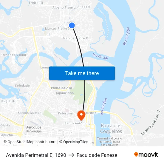 Avenida Perimetral E, 1690 to Faculdade Fanese map