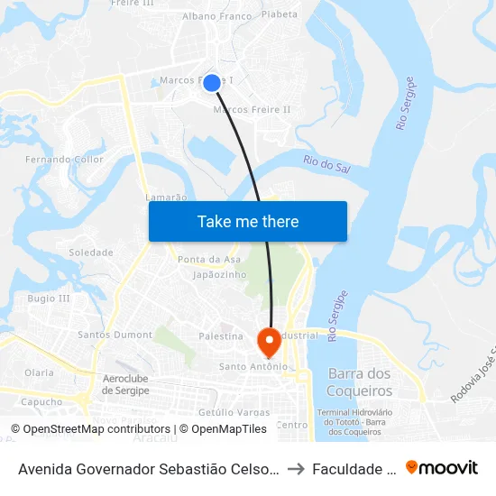 Avenida Governador Sebastião Celso De Carvalho 1455 to Faculdade Fanese map