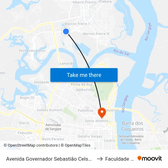 Avenida Governador Sebastião Celso De Carvalho 523 to Faculdade Fanese map