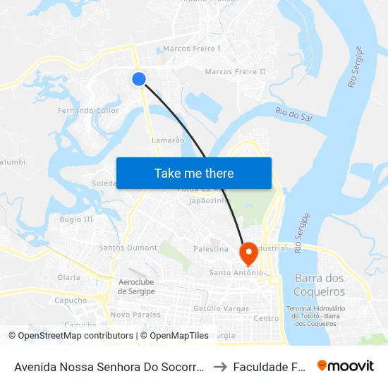 Avenida Nossa Senhora Do Socorro 655| Itaú to Faculdade Fanese map