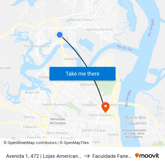 Avenida 1, 472 | Lojas Americanas to Faculdade Fanese map
