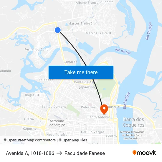Avenida A, 1018-1086 to Faculdade Fanese map
