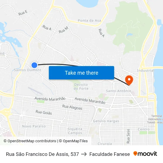 Rua São Francisco De Assis, 537 to Faculdade Fanese map