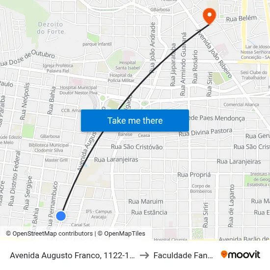 Avenida Augusto Franco, 1122-1180 to Faculdade Fanese map
