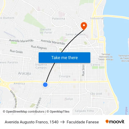Avenida Augusto Franco, 1540 to Faculdade Fanese map