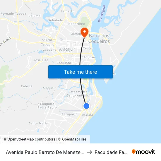 Avenida Paulo Barreto De Menezes, 2186 to Faculdade Fanese map