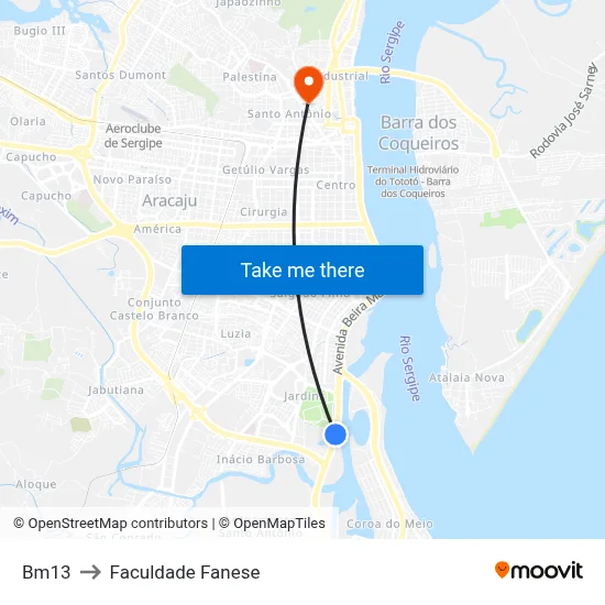 Bm13 to Faculdade Fanese map