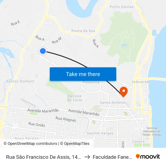 Rua São Francisco De Assis, 1442 to Faculdade Fanese map