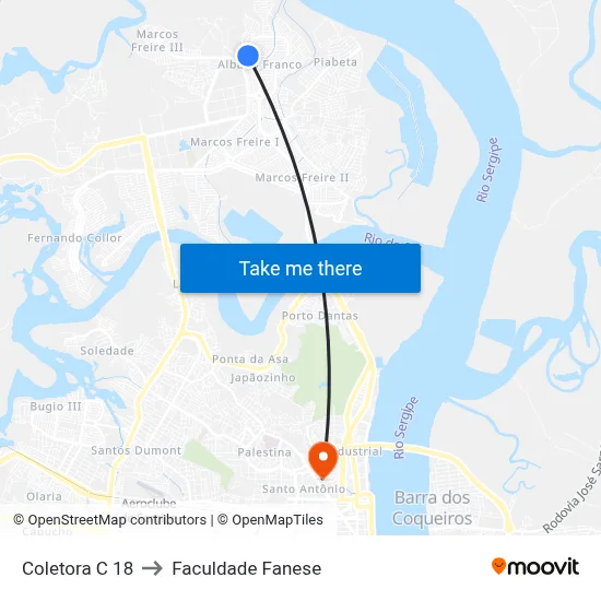 Coletora C 18 to Faculdade Fanese map
