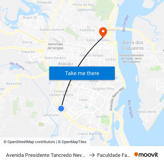 Avenida Presidente Tancredo Neves, 3420 to Faculdade Fanese map