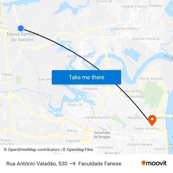 Rua Antônio Valadão, 530 to Faculdade Fanese map