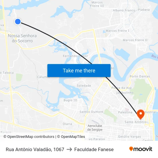 Rua Antônio Valadão, 1067 to Faculdade Fanese map