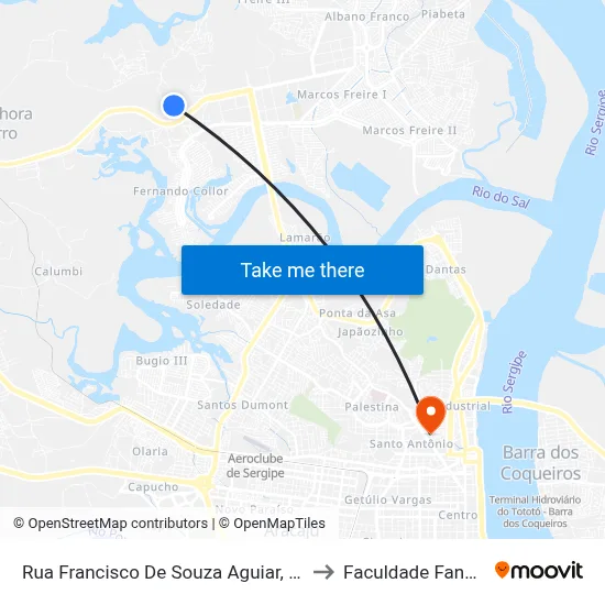 Rua Francisco De Souza Aguiar, 255 to Faculdade Fanese map