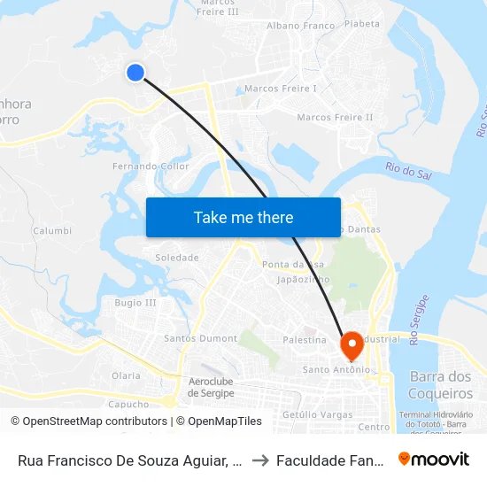 Rua Francisco De Souza Aguiar, 870 to Faculdade Fanese map
