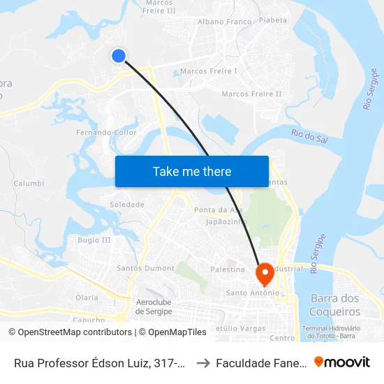 Rua Professor Édson Luiz, 317-527 to Faculdade Fanese map